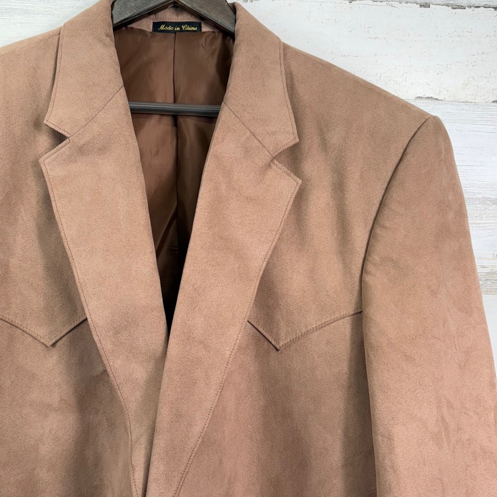 Circle S Dallas Western Sport Coat 52R Tan Faux Suede Vintage Cowboy Blazer Yoke